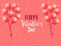 Happy Valentines Day. Realistic Balloons group. 3d ballon isolated on pink background. Romantic poster, greeting cards, headers,