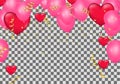 Happy Valentines Day. Realistic Balloons group in shape heart with gold ribbon. ballon isolated on background. with space for your