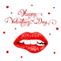 Happy Valentines Day with red female lips