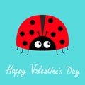 Happy Valentines Day. Red lady bug ladybird icon. Love greeting card. Cute cartoon kawaii funny baby character.Flat design. Blue Royalty Free Stock Photo