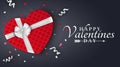 Happy Valentines day red romantic banner. Gift from the heart. Red gift box with a white bow on a dark background. Background for Royalty Free Stock Photo