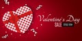 Happy Valentines day red romantic banner for sale. Gift from the heart. Special offer. White gift box with a red bow. Confetti and Royalty Free Stock Photo