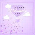 Happy valentines day retro invitation card template with origami paper hot air balloon in heart shape. Purple background. Vector Royalty Free Stock Photo