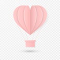 Happy valentines day retro invitation card template with origami paper hot air balloon in heart shape. Vector illustration Royalty Free Stock Photo