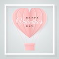 Happy valentines day retro invitation card template with origami paper hot air balloon in heart shape. Vector illustration Royalty Free Stock Photo