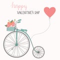 Happy Valentines day .Romantic bicycle with hand lettering.illustration EPS10.