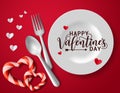 Happy valentines day romantic date vector concept. Valentine greeting text with romantic date elements. Royalty Free Stock Photo