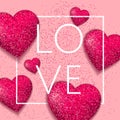 Happy valentines day romantic design elements. Be my Valentine. Love. Pink Background With glitter hearts ornaments and Royalty Free Stock Photo