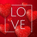 Happy valentines day romantic design elements. Be my Valentine. Love. Red Background With glitter hearts ornaments and Royalty Free Stock Photo