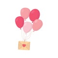 Happy valentines day romantic message envelope and balloons heart card vector illustration Royalty Free Stock Photo