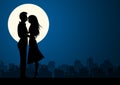 Happy Valentines Day. Romantic silhouette of loving couple at night.