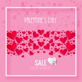 Happy Valentines Day SALE with hart Pink background.
