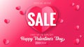 Happy Valentines Day sale pink banner with paper heart