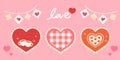 Happy valentines day set postage stamps. Royalty Free Stock Photo