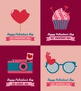 Happy Valentines day set of vector greeting cards or banners