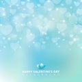 Happy valentines day with shining heart bokeh on blue background Royalty Free Stock Photo