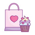 Happy valentines day, shopping bag cupcake hearts love romantic celebration