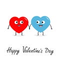 Happy Valentines day sign symbol. Red blue heart family couple set face head holding hands. Cute cartoon kawaii smiling character. Royalty Free Stock Photo