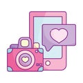 Happy valentines day, smartphone camera heart love cartoon