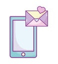 Happy valentines day, smartphone envelope message heart love