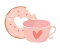 Happy valentines day sweet bite donut and coffee cup