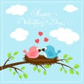 Happy Valentines Day with two birds and hearts Royalty Free Stock Photo