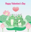 Happy Valentines Day with two frogs on the lotus leaf Royalty Free Stock Photo