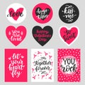 Happy Valentines Day typography set with hand drawn lettering Royalty Free Stock Photo