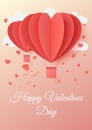 Happy valentines day typography vector illustration design with two paper cut red heart shape origami made hot air balloons flying Royalty Free Stock Photo