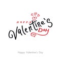 Valentines Day greeting card template with typography red and black text happy valentine`s day and red hearts.