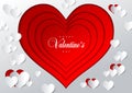 Happy valentines Day vector composition. Red and white paper cutouts. Good vector card, banner, flyer, poster, voucher or greeting