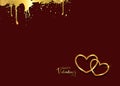 Happy Valentines day vector greeting card. Gold hearts on dark red background. Golden holiday poster with text, jewels. Concept Royalty Free Stock Photo