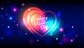 Happy valentines day vector greeting cards bright colorful neon heart shape on dark blue bokeh background Royalty Free Stock Photo