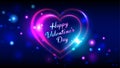 Happy valentines day vector greeting cards bright multi-colored neon heart shape on dark bokeh background Royalty Free Stock Photo