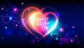 Happy valentines day vector greeting cards bright multi-colored neon heart shape on dark bokeh background Royalty Free Stock Photo