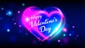 Happy valentines day vector greeting cards bright multi-colored neon heart shape on dark bokeh background Royalty Free Stock Photo