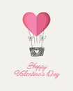 Happy valentines day vector with heart hot air balloon Royalty Free Stock Photo