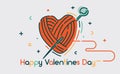 Happy Valentines Day vector illustration. Ball of threads in heart shape. Flat line style