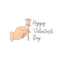 Happy Valentines Day. Vector doodle hand and rose.
