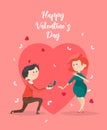 Happy Valentines Day vector illustration. Greeting card with young african american couple in love. Valentine`s background in flat Royalty Free Stock Photo