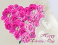 Happy Valentines Day Vector realistic card with pink roses heart lace illustration Royalty Free Stock Photo