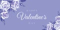 Happy Valentines Day. Vintage English roses. Bright horizontal banner with elegant floral elements. Realistic style