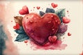 Happy Valentines day water color vector heart with flowers. Generative AI Royalty Free Stock Photo