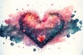 Happy Valentines day watercolor vector heart with flowers. Generative AI