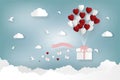 Happy valentines day and weeding design elements. Vector illustration. Balloon hang the gift box on abstract background.