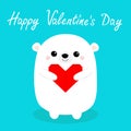 Happy Valentines Day. White baby bear head face holding red origami paper heart. Cute cartoon kawaii funny animal character. Love Royalty Free Stock Photo
