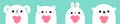 Happy Valentines Day. White dog puppy rabbit hare cat kitten bear head face set holding pink paper heart. Cute cartoon kawaii