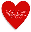 Happy Valentines Day white Vector lettering with red Heart. White back. Royalty Free Stock Photo