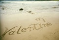 Happy Valentines day! written in sand Royalty Free Stock Photo