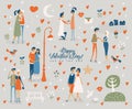 Happy Valentines Day. You are the one. Valentines day greeting card in vintage style with cute couples